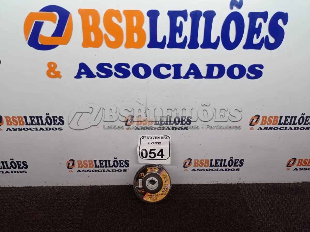 LOTE 054 - 10 DISCOS FLAP 115X22MM ÓXIDO DE ALUMÍNIO MARCA FERTAK(NOVO). (NO ESTADO) ATENÇÃO! FAZER A VISITAÇÃO ANTES DE ARREMATAR, NÃO SABEMOS SE FUNCIONA. LEILÃO NÃO TEM GARANTIA E NEM DEVOLUÇÃO, SUJEITO A POSSÍVEIS AVARIAS VISÍVEIS/OCULTAS E/OU AUSÊNCIA DE COMPONENTES.