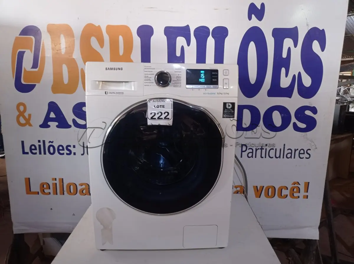 LOTE 222 - 01 LAVA E SECA MARCA SAMSUNG 9KG 220V. (NO ESTADO) ATENÇÃO! FAZER A VISITAÇÃO ANTES DE ARREMATAR, NÃO SABEMOS SE FUNCIONA. LEILÃO NÃO TEM GARANTIA E NEM DEVOLUÇÃO, SUJEITO A POSSÍVEIS AVARIAS VISÍVEIS/OCULTAS E/OU AUSÊNCIA DE COMPONENTES.