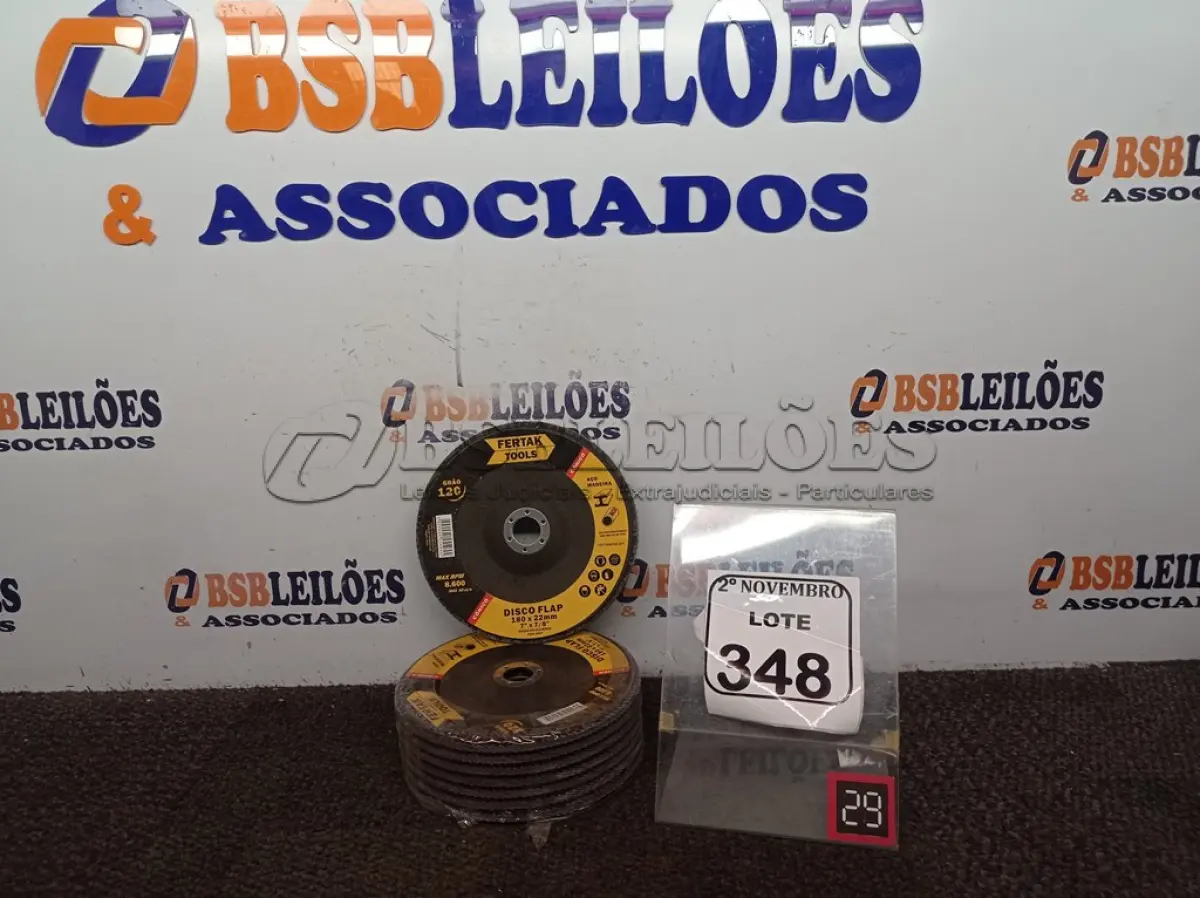 LOTE 348 - 08 DISCOS FLAP 180X22MM MARCA FERTAK(NOVO). (NO ESTADO) ATENÇÃO! FAZER A VISITAÇÃO ANTES DE ARREMATAR, NÃO SABEMOS SE FUNCIONA. LEILÃO NÃO TEM GARANTIA E NEM DEVOLUÇÃO, SUJEITO A POSSÍVEIS AVARIAS VISÍVEIS/OCULTAS E/OU AUSÊNCIA DE COMPONENTES.