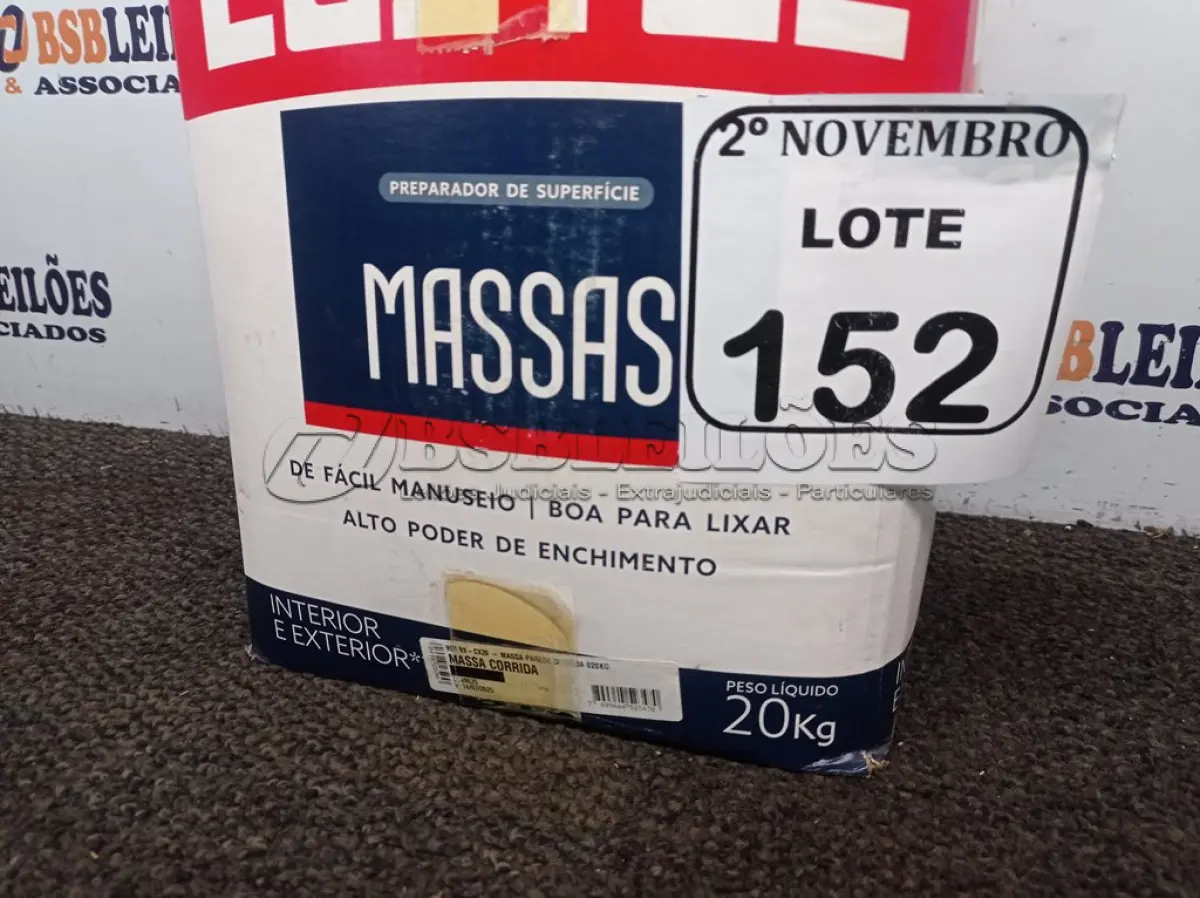 LOTE 152 - 01 MASSA CORRIDA MARCA LUZTOL 20KG(NOVO). (NO ESTADO) ATENÇÃO! FAZER A VISITAÇÃO ANTES DE ARREMATAR, NÃO SABEMOS SE FUNCIONA. LEILÃO NÃO TEM GARANTIA E NEM DEVOLUÇÃO, SUJEITO A POSSÍVEIS AVARIAS VISÍVEIS/OCULTAS E/OU AUSÊNCIA DE COMPONENTES.