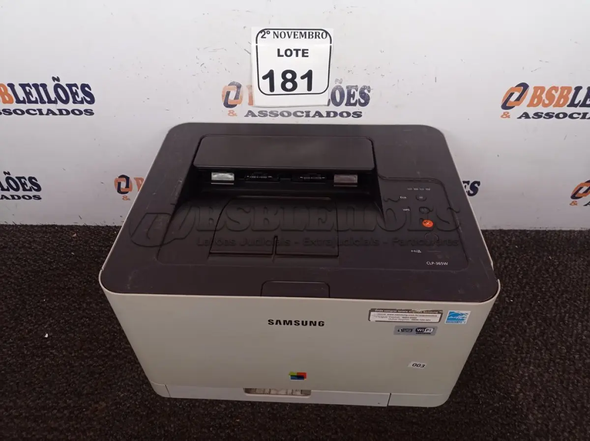 LOTE 181 - 01 IMPRESSORA SAMSUNG MODELO CLT365W. (NO ESTADO) ATENÇÃO! FAZER A VISITAÇÃO ANTES DE ARREMATAR, NÃO SABEMOS SE FUNCIONA. LEILÃO NÃO TEM GARANTIA E NEM DEVOLUÇÃO, SUJEITO A POSSÍVEIS AVARIAS VISÍVEIS/OCULTAS E/OU AUSÊNCIA DE COMPONENTES.