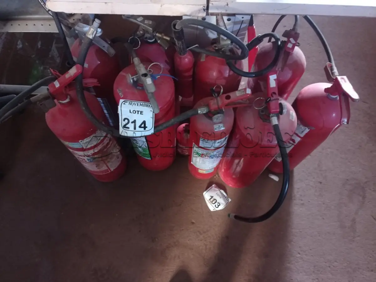 LOTE 214 - 10 EXTINTORES DE INCÊNDIO MODELOS DIVERSOS. (NO ESTADO) ATENÇÃO! FAZER A VISITAÇÃO ANTES DE ARREMATAR, NÃO SABEMOS SE FUNCIONA. LEILÃO NÃO TEM GARANTIA E NEM DEVOLUÇÃO, SUJEITO A POSSÍVEIS AVARIAS VISÍVEIS/OCULTAS E/OU AUSÊNCIA DE COMPONENTES.