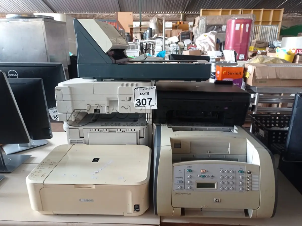 LOTE 307 - 05 IMPRESSORAS MARCAS E MODELOS DIVERSOS SENDO UMA MULTIFUNCIONAL E 02 SCANNER’S. (NO ESTADO) ATENÇÃO! FAZER A VISITAÇÃO ANTES DE ARREMATAR, NÃO SABEMOS SE FUNCIONA. LEILÃO NÃO TEM GARANTIA E NEM DEVOLUÇÃO, SUJEITO A POSSÍVEIS AVARIAS VISÍVEIS/OCULTAS E/OU AUSÊNCIA DE COMPONENTES.