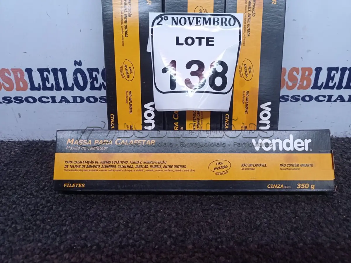 LOTE 138 - 04 MASSAS PARA CALAFETAR MARCA VONDER(NOVO). (NO ESTADO) ATENÇÃO! FAZER A VISITAÇÃO ANTES DE ARREMATAR, NÃO SABEMOS SE FUNCIONA. LEILÃO NÃO TEM GARANTIA E NEM DEVOLUÇÃO, SUJEITO A POSSÍVEIS AVARIAS VISÍVEIS/OCULTAS E/OU AUSÊNCIA DE COMPONENTES.