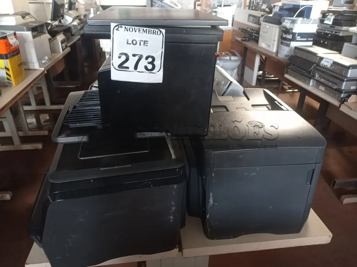 LOTE 273 - 03 IMPRESSORAS MULTIFUNCIONAIS MARCA HP. (NO ESTADO) ATENÇÃO! FAZER A VISITAÇÃO ANTES DE ARREMATAR, NÃO SABEMOS SE FUNCIONA. LEILÃO NÃO TEM GARANTIA E NEM DEVOLUÇÃO, SUJEITO A POSSÍVEIS AVARIAS VISÍVEIS/OCULTAS E/OU AUSÊNCIA DE COMPONENTES.