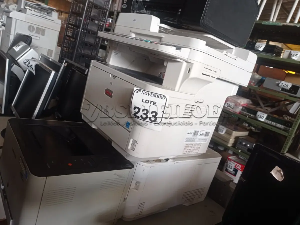 LOTE 233 - 04 IMPRESSORAS MARCAS E MODELOS DIVERSOS SENDO UMA MULTIFUNCIONAL MARCA OKI.  (NO ESTADO) ATENÇÃO! FAZER A VISITAÇÃO ANTES DE ARREMATAR, NÃO SABEMOS SE FUNCIONA. LEILÃO NÃO TEM GARANTIA E NEM DEVOLUÇÃO, SUJEITO A POSSÍVEIS AVARIAS VISÍVEIS/OCULTAS E/OU AUSÊNCIA DE COMPONENTES.