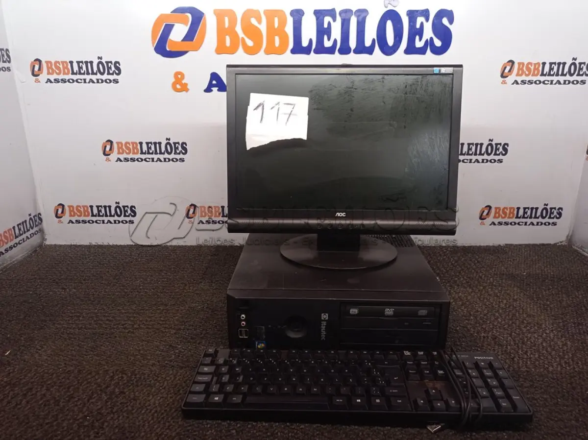 LOTE 117 - 01 CPU ITAUTEC, 01 MONITOR AOC E TECLADO. (NO ESTADO) ATENÇÃO! FAZER A VISITAÇÃO ANTES DE ARREMATAR, NÃO SABEMOS SE FUNCIONA. LEILÃO NÃO TEM GARANTIA E NEM DEVOLUÇÃO, SUJEITO A POSSÍVEIS AVARIAS VISÍVEIS/OCULTAS E/OU AUSÊNCIA DE COMPONENTES.