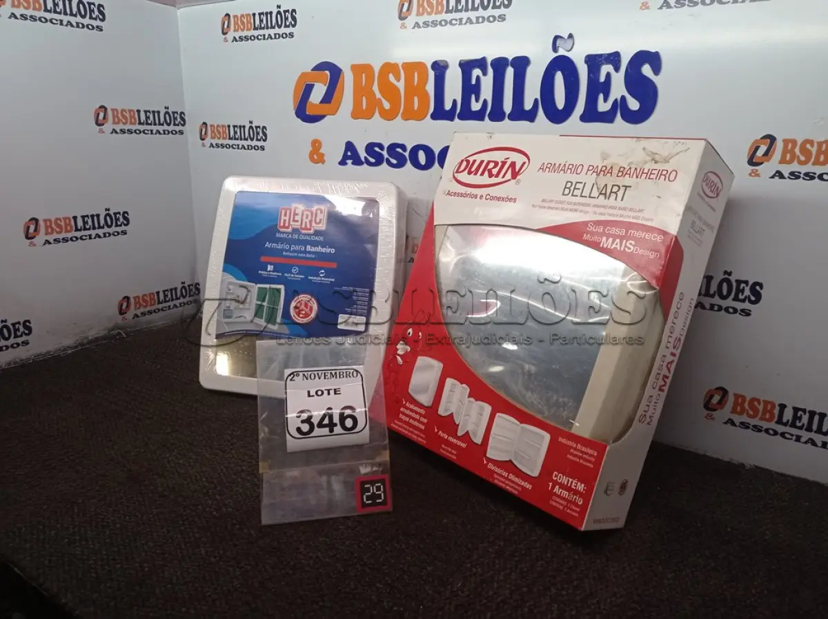 LOTE 346 - 02 ARMÁRIOS P/BANHEIRO MARCAS E MODELOS DIVERSOS. (NOVO). (NO ESTADO) ATENÇÃO! FAZER A VISITAÇÃO ANTES DE ARREMATAR, NÃO SABEMOS SE FUNCIONA. LEILÃO NÃO TEM GARANTIA E NEM DEVOLUÇÃO, SUJEITO A POSSÍVEIS AVARIAS VISÍVEIS/OCULTAS E/OU AUSÊNCIA DE COMPONENTES.