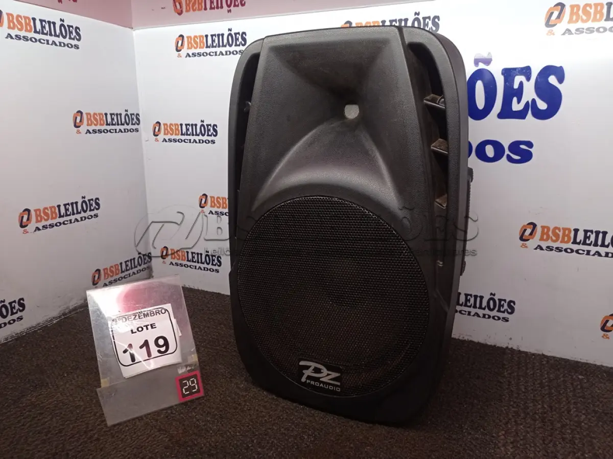 LOTE 119 - 01 CAIXA DE SOM PASSIVA MARCA PZ PRO ÁUDIO. (NO ESTADO) ATENÇÃO! FAZER A VISITAÇÃO ANTES DE ARREMATAR, NÃO SABEMOS SE FUNCIONA. LEILÃO NÃO TEM GARANTIA E NEM DEVOLUÇÃO, SUJEITO A POSSÍVEIS AVARIAS VISÍVEIS/OCULTAS E/OU AUSÊNCIA DE COMPONENTES.
