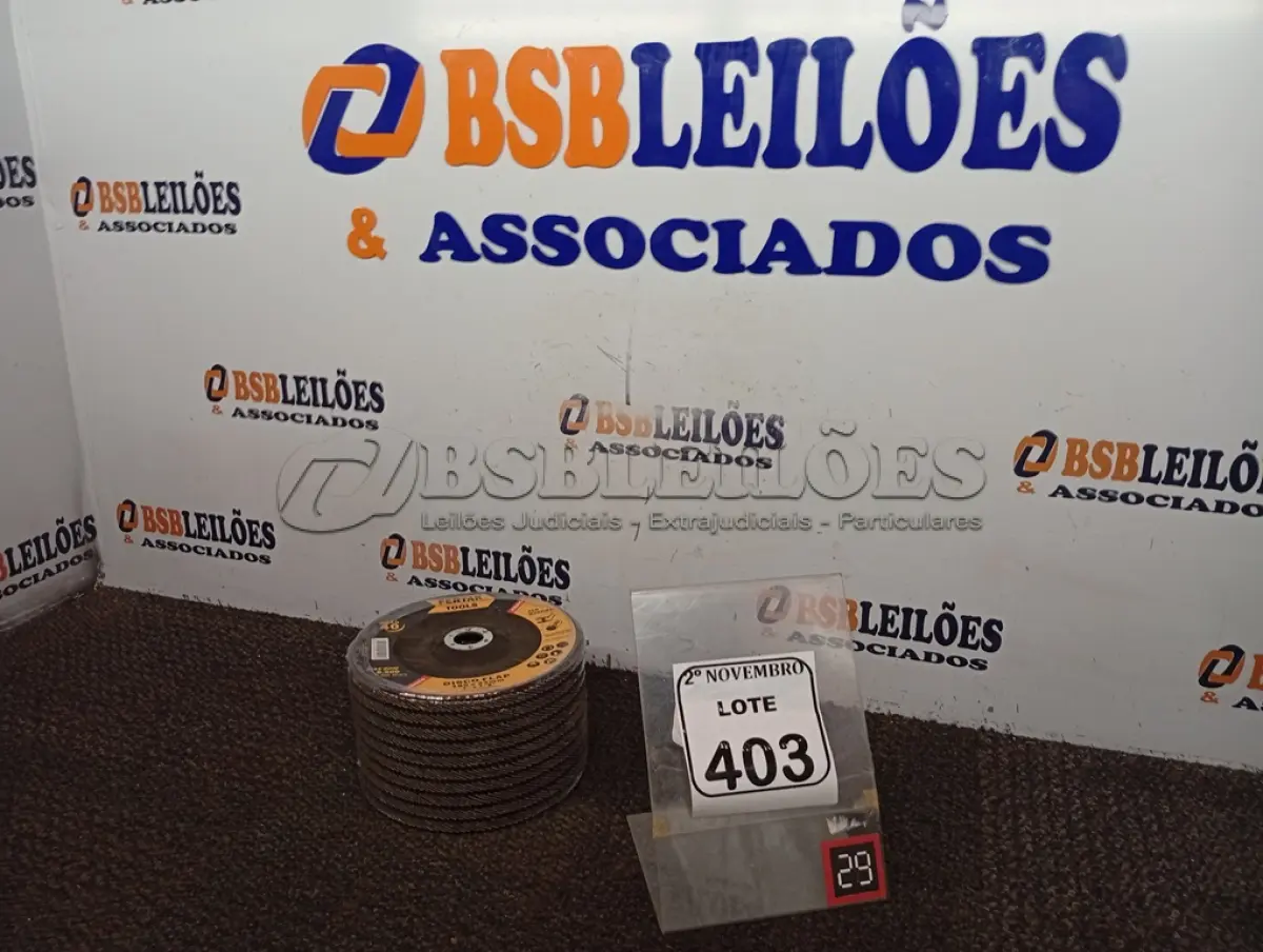 LOTE 403 - 10 DISCOS FLAP 115X22MM ÓXIDO DE ALUMÍNIO MARCA FERTAK(NOVO). (NO ESTADO) ATENÇÃO! FAZER A VISITAÇÃO ANTES DE ARREMATAR, NÃO SABEMOS SE FUNCIONA. LEILÃO NÃO TEM GARANTIA E NEM DEVOLUÇÃO, SUJEITO A POSSÍVEIS AVARIAS VISÍVEIS/OCULTAS E/OU AUSÊNCIA DE COMPONENTES.