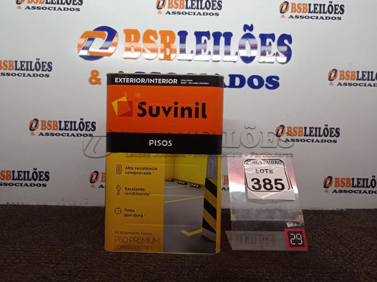 LOTE 385 - 01 LATA DE TINTA PARA PISO CINZA FOSCO ESCURO MARCA SUVINIL 18L(NOVO). (NO ESTADO) ATENÇÃO! FAZER A VISITAÇÃO ANTES DE ARREMATAR, NÃO SABEMOS SE FUNCIONA. LEILÃO NÃO TEM GARANTIA E NEM DEVOLUÇÃO, SUJEITO A POSSÍVEIS AVARIAS VISÍVEIS/OCULTAS E/OU AUSÊNCIA DE COMPONENTES.