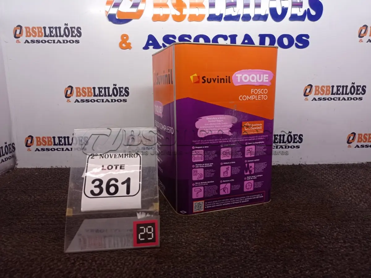 LOTE 361 - 01 LATA DE TINTA FOSCO BRANCO NEVE 18L MARCA SUVINIL(NOVO). (NO ESTADO) ATENÇÃO! FAZER A VISITAÇÃO ANTES DE ARREMATAR, NÃO SABEMOS SE FUNCIONA. LEILÃO NÃO TEM GARANTIA E NEM DEVOLUÇÃO, SUJEITO A POSSÍVEIS AVARIAS VISÍVEIS/OCULTAS E/OU AUSÊNCIA DE COMPONENTES.