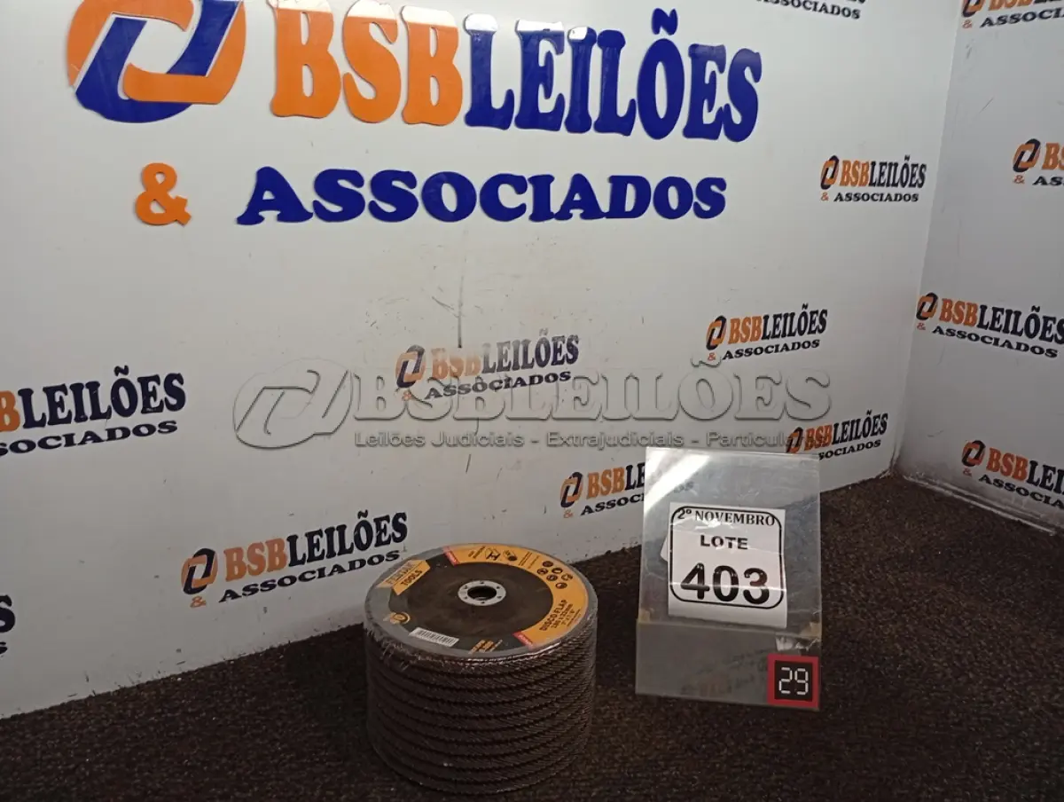 LOTE 403 - 10 DISCOS FLAP 115X22MM ÓXIDO DE ALUMÍNIO MARCA FERTAK(NOVO). (NO ESTADO) ATENÇÃO! FAZER A VISITAÇÃO ANTES DE ARREMATAR, NÃO SABEMOS SE FUNCIONA. LEILÃO NÃO TEM GARANTIA E NEM DEVOLUÇÃO, SUJEITO A POSSÍVEIS AVARIAS VISÍVEIS/OCULTAS E/OU AUSÊNCIA DE COMPONENTES.