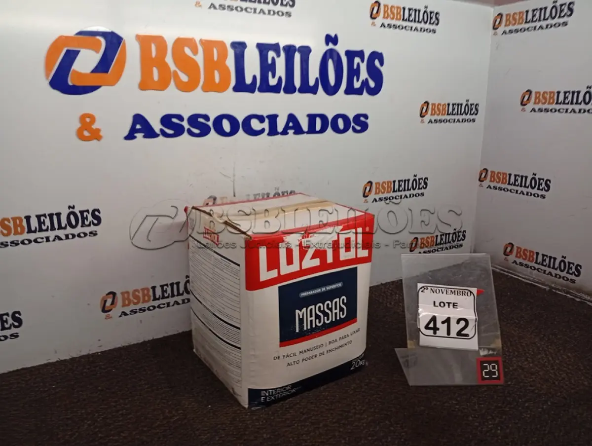 LOTE 412 - 01 MASSA CORRIDA MARCA LUZTOL 20KG(NOVO). (NO ESTADO) ATENÇÃO! FAZER A VISITAÇÃO ANTES DE ARREMATAR, NÃO SABEMOS SE FUNCIONA. LEILÃO NÃO TEM GARANTIA E NEM DEVOLUÇÃO, SUJEITO A POSSÍVEIS AVARIAS VISÍVEIS/OCULTAS E/OU AUSÊNCIA DE COMPONENTES.