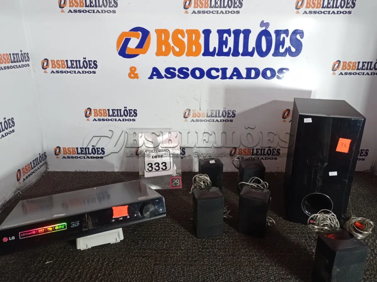 LOTE 333 - 01 HOME-THEATER MARCA LG. (NO ESTADO) ATENÇÃO! FAZER A VISITAÇÃO ANTES DE ARREMATAR, NÃO SABEMOS SE FUNCIONA. LEILÃO NÃO TEM GARANTIA E NEM DEVOLUÇÃO, SUJEITO A POSSÍVEIS AVARIAS VISÍVEIS/OCULTAS E/OU AUSÊNCIA DE COMPONENTES.