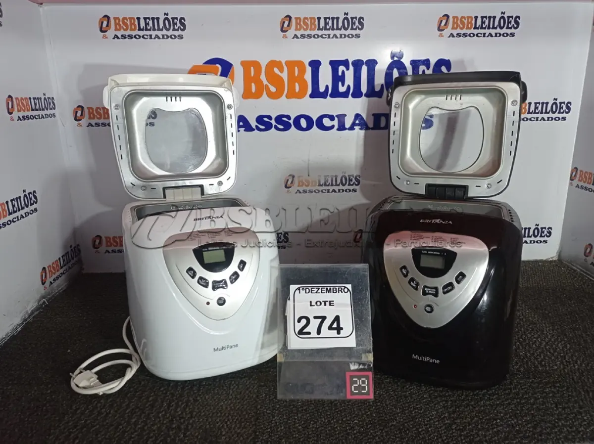LOTE 274 - 02 PANIFICADORAS MULTIPANE  SENDO UMA INCOMPLETA MARCA BRITÂNIA 220V. (NO ESTADO) ATENÇÃO! FAZER A VISITAÇÃO ANTES DE ARREMATAR, NÃO SABEMOS SE FUNCIONA. LEILÃO NÃO TEM GARANTIA E NEM DEVOLUÇÃO, SUJEITO A POSSÍVEIS AVARIAS VISÍVEIS/OCULTAS E/OU AUSÊNCIA DE COMPONENTES.