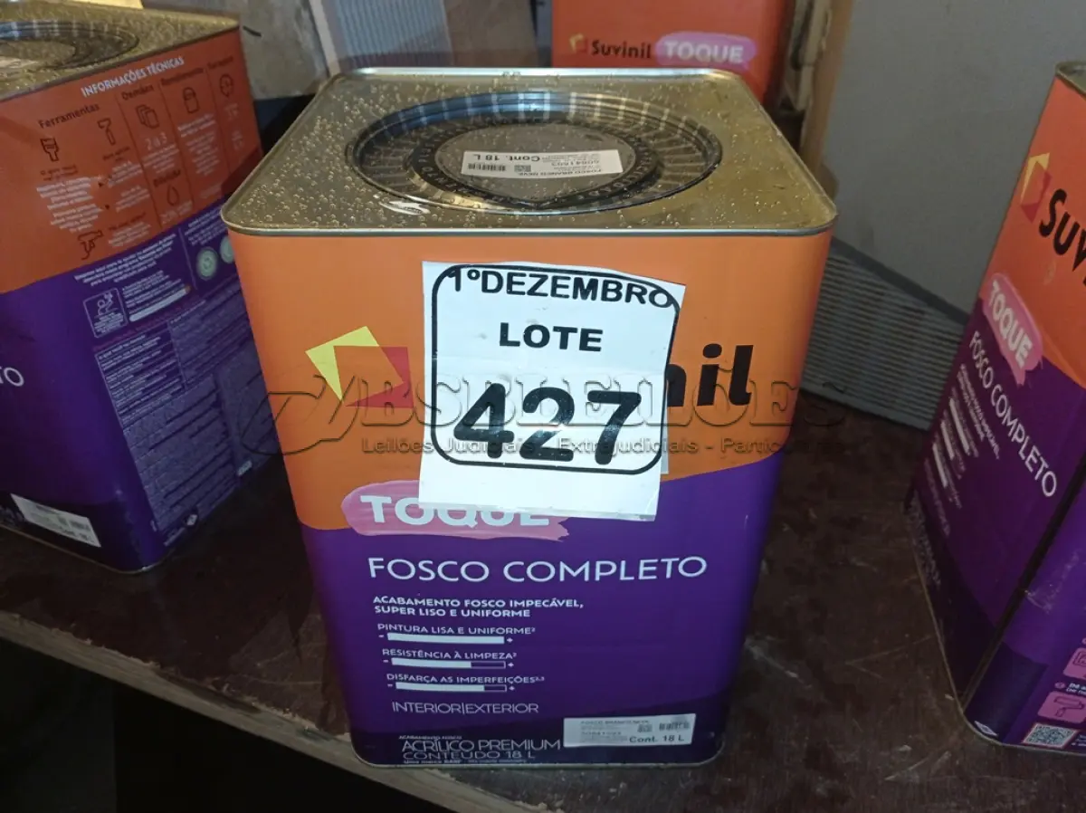 LOTE 427 - 01 LATA DE TINTA MARCA SUVINIL COR BRANCO NEVE ACRÍLICA PREMIUM 18L. (VALIDADE 10/2027) (NOVO) (NO ESTADO) ATENÇÃO! FAZER A VISITAÇÃO ANTES DE ARREMATAR, NÃO SABEMOS SE FUNCIONA. LEILÃO NÃO TEM GARANTIA E NEM DEVOLUÇÃO, SUJEITO A POSSÍVEIS AVARIAS VISÍVEIS/OCULTAS E/OU AUSÊNCIA DE COMPONENTES.