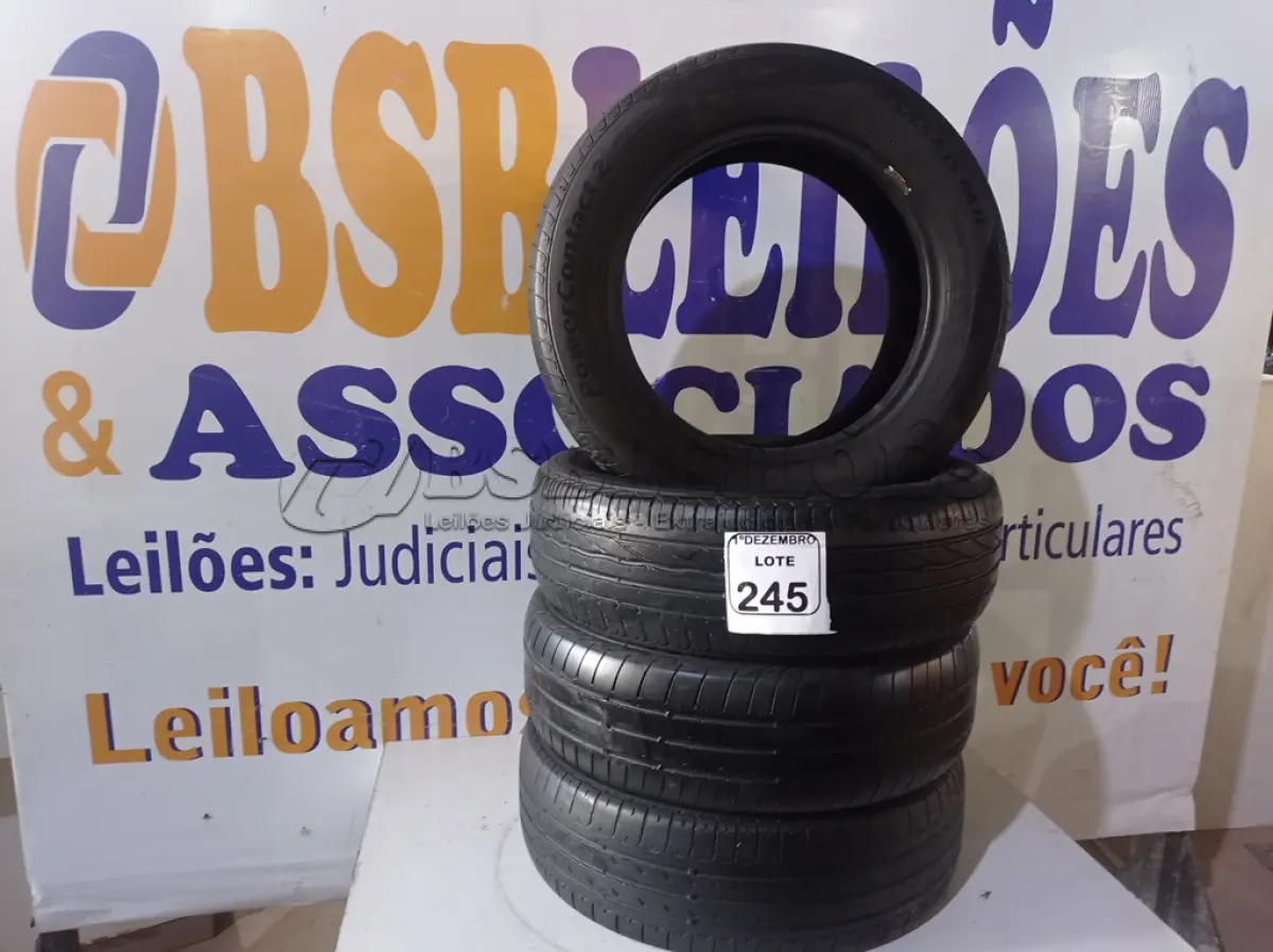 LOTE 245 - 04 PNEUS 185-65-15” USADOS. (NO ESTADO) ATENÇÃO! FAZER A VISITAÇÃO ANTES DE ARREMATAR, NÃO SABEMOS SE FUNCIONA. LEILÃO NÃO TEM GARANTIA E NEM DEVOLUÇÃO, SUJEITO A POSSÍVEIS AVARIAS VISÍVEIS/OCULTAS E/OU AUSÊNCIA DE COMPONENTES.