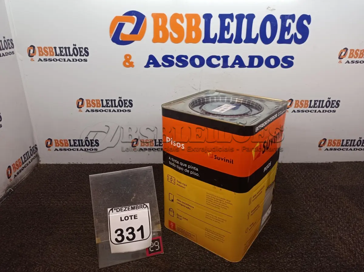 LOTE 331 - 01 LATA DE TINTA MARCA SUVINIL COR CINZA FOSCO ESCURO 18L. (NOVO) (VALIDADE 10/2027) (NO ESTADO) ATENÇÃO! FAZER A VISITAÇÃO ANTES DE ARREMATAR, NÃO SABEMOS SE FUNCIONA. LEILÃO NÃO TEM GARANTIA E NEM DEVOLUÇÃO, SUJEITO A POSSÍVEIS AVARIAS VISÍVEIS/OCULTAS E/OU AUSÊNCIA DE COMPONENTES.