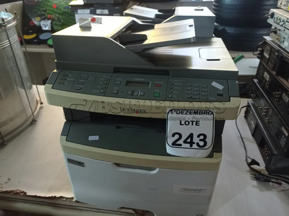 LOTE 243 - 02 IMPRESSORAS MULTIFUNCIONAIS MARCA LEXMARC. (NO ESTADO) ATENÇÃO! FAZER A VISITAÇÃO ANTES DE ARREMATAR, NÃO SABEMOS SE FUNCIONA. LEILÃO NÃO TEM GARANTIA E NEM DEVOLUÇÃO, SUJEITO A POSSÍVEIS AVARIAS VISÍVEIS/OCULTAS E/OU AUSÊNCIA DE COMPONENTES.