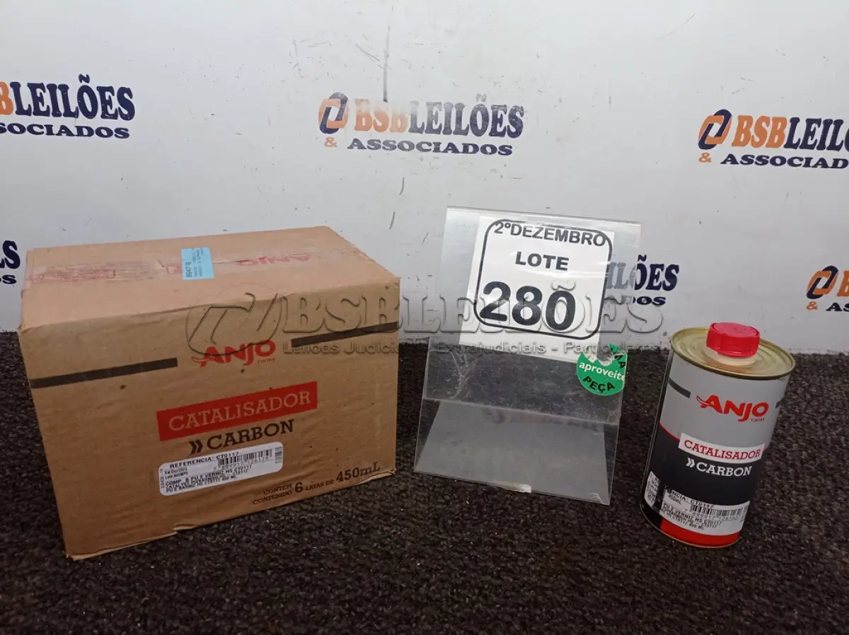 LOTE 280 - 01 CAIXA C/06 CATALISADORES MARCA ANJO CONTENDO 450ML EM CADA LATA(NOVO). (NO ESTADO) ATENÇÃO! FAZER A VISITAÇÃO ANTES DE ARREMATAR, NÃO SABEMOS SE FUNCIONA. LEILÃO NÃO TEM GARANTIA E NEM DEVOLUÇÃO, SUJEITO A POSSÍVEIS AVARIAS VISÍVEIS/OCULTAS E/OU AUSÊNCIA DE COMPONENTES.