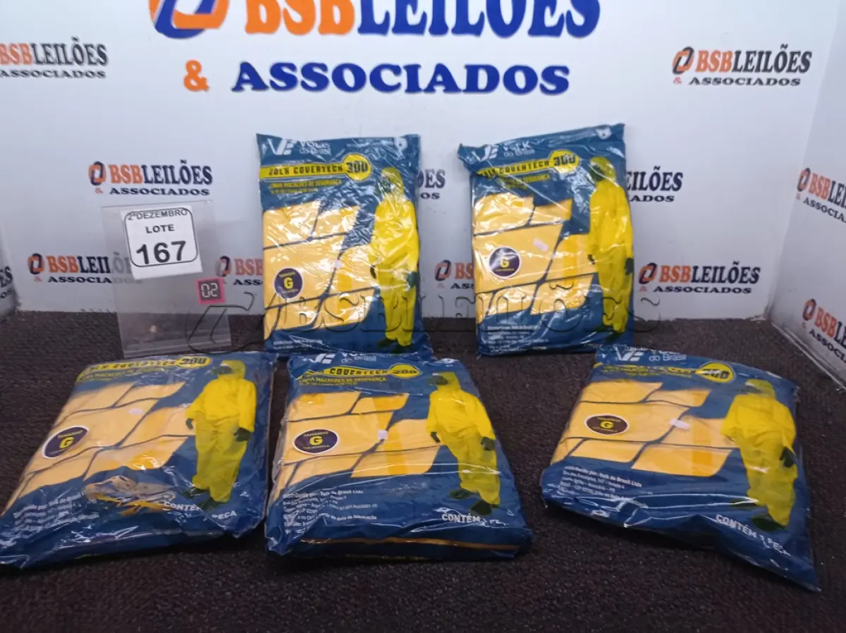 LOTE 167 - 05 MACACÕES DE SEGURANÇA TAMANHO G. (NO ESTADO) ATENÇÃO! FAZER A VISITAÇÃO ANTES DE ARREMATAR, NÃO SABEMOS SE FUNCIONA. LEILÃO NÃO TEM GARANTIA E NEM DEVOLUÇÃO, SUJEITO A POSSÍVEIS AVARIAS VISÍVEIS/OCULTAS E/OU AUSÊNCIA DE COMPONENTES.