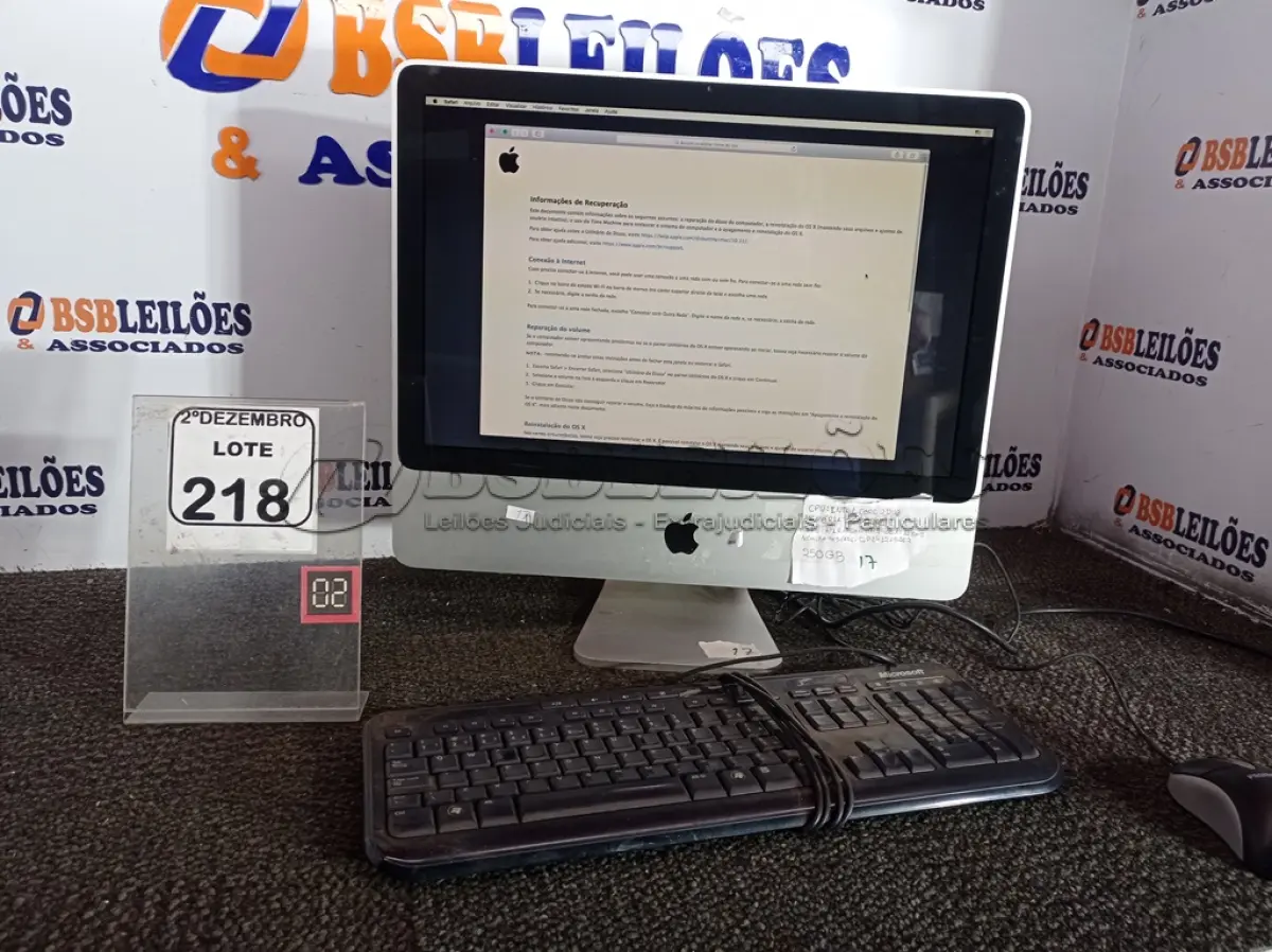LOTE 218 - 01 IMAC CORE I5 DUO, 4GB RAM, DDR3 HD 770M 512MB 1TB C/TECLADO E MOUSE. (NO ESTADO) ATENÇÃO! FAZER A VISITAÇÃO ANTES DE ARREMATAR, NÃO SABEMOS SE FUNCIONA. LEILÃO NÃO TEM GARANTIA E NEM DEVOLUÇÃO, SUJEITO A POSSÍVEIS AVARIAS VISÍVEIS/OCULTAS E/OU AUSÊNCIA DE COMPONENTES.
