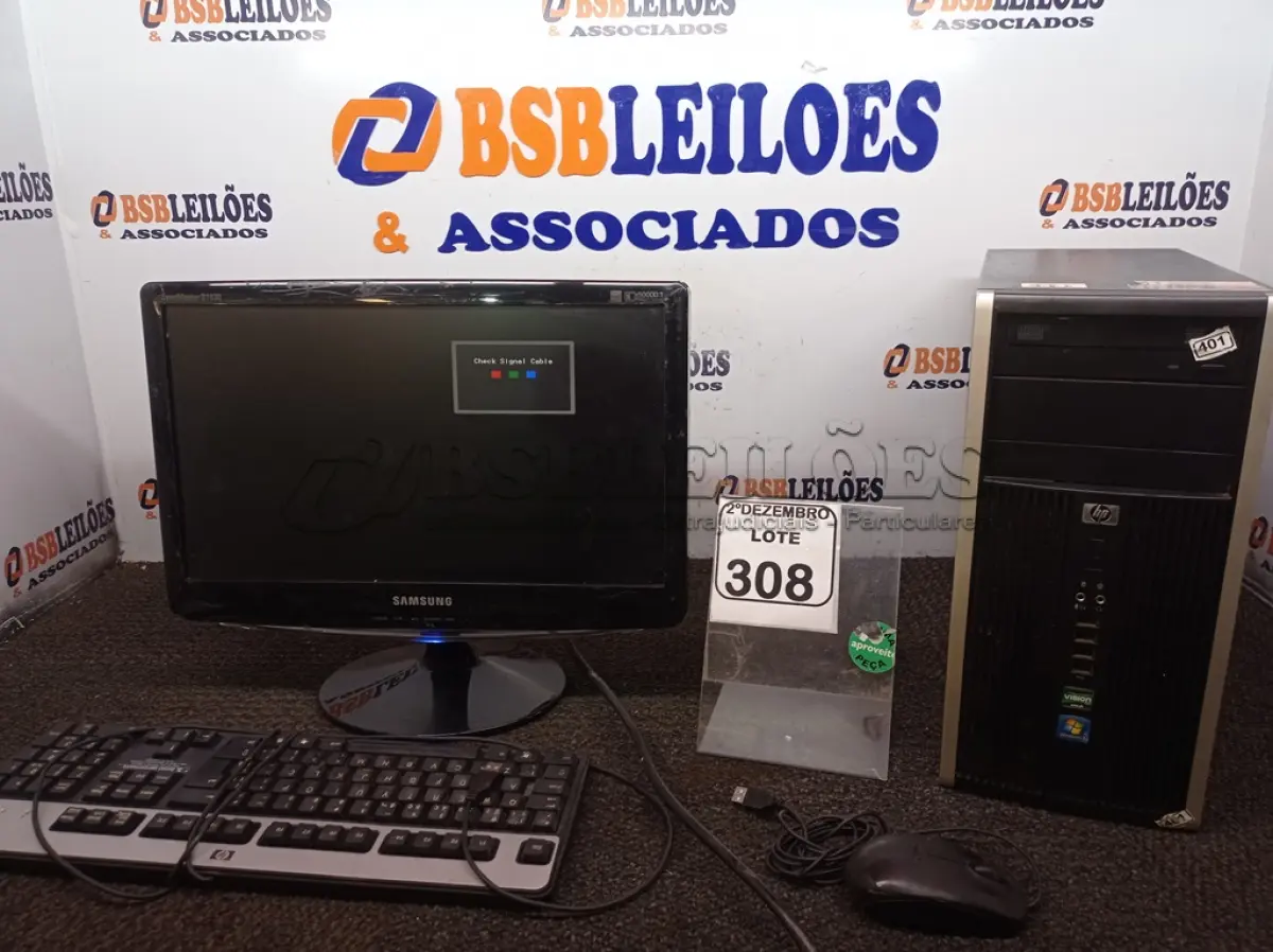 LOTE 308 - 01 CPU MARCA HP, 01 MONITOR MARCA SAMSUNG C/TECLADO E MOUSE. (NO ESTADO) ATENÇÃO! FAZER A VISITAÇÃO ANTES DE ARREMATAR, NÃO SABEMOS SE FUNCIONA. LEILÃO NÃO TEM GARANTIA E NEM DEVOLUÇÃO, SUJEITO A POSSÍVEIS AVARIAS VISÍVEIS/OCULTAS E/OU AUSÊNCIA DE COMPONENTES.