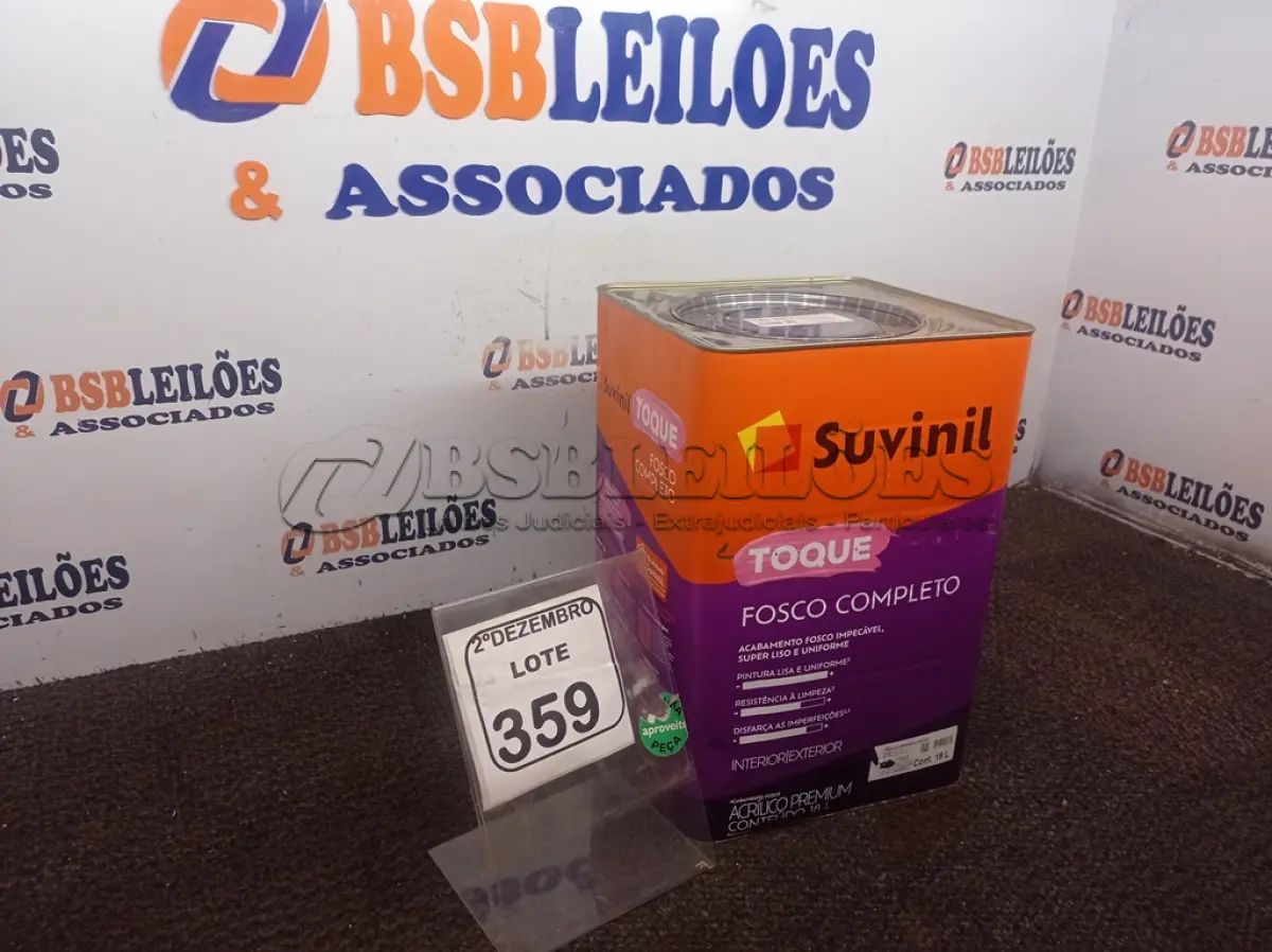 LOTE 359 - 01 LATA DE TINTA FOSCO BRANCO NEVE 18L MARCA SUVINIL. (NO ESTADO) ATENÇÃO! FAZER A VISITAÇÃO ANTES DE ARREMATAR, NÃO SABEMOS SE FUNCIONA. LEILÃO NÃO TEM GARANTIA E NEM DEVOLUÇÃO, SUJEITO A POSSÍVEIS AVARIAS VISÍVEIS/OCULTAS E/OU AUSÊNCIA DE COMPONENTES.