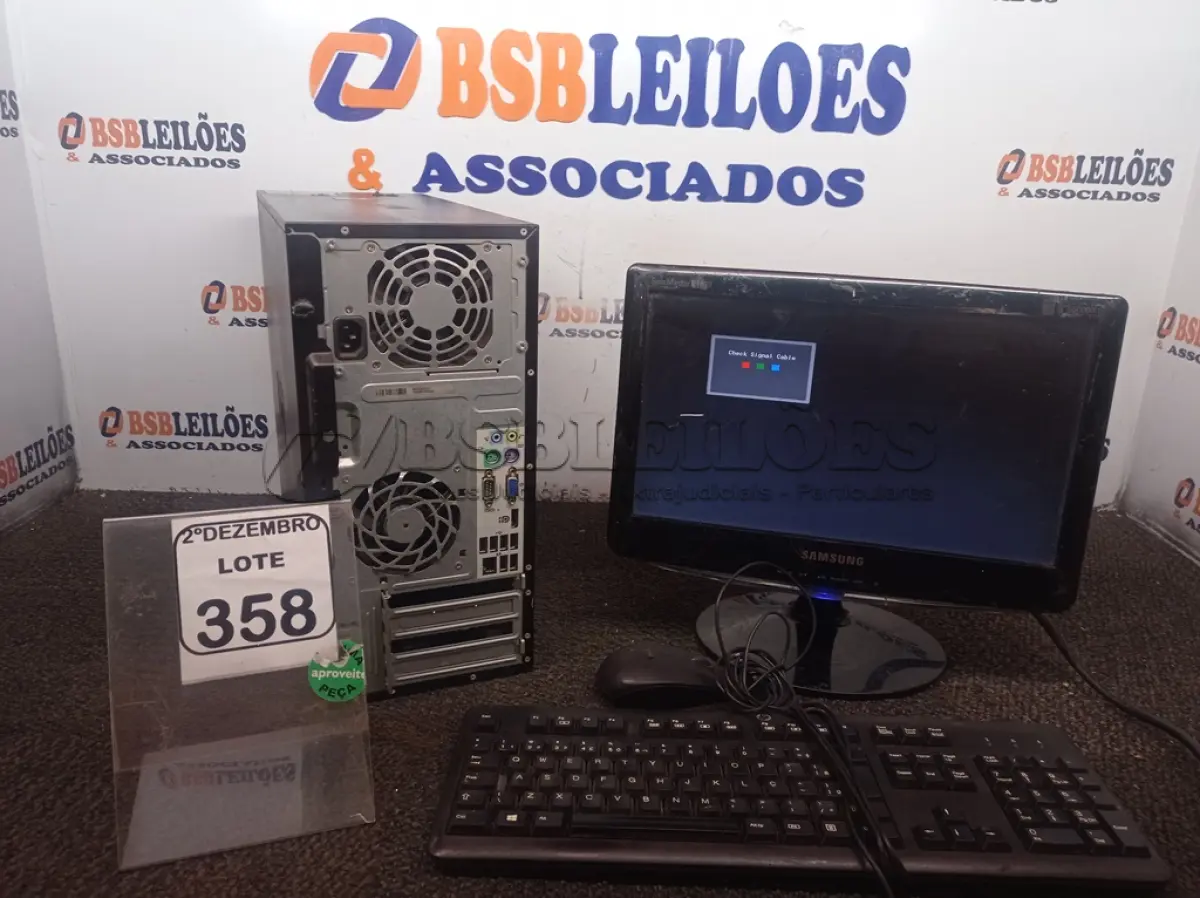 LOTE 358 - 01 CPU MARCA HP E 01 MONITOR MARCA SAMSUNG C/TECLADO E MOUSE. (NO ESTADO) ATENÇÃO! FAZER A VISITAÇÃO ANTES DE ARREMATAR, NÃO SABEMOS SE FUNCIONA. LEILÃO NÃO TEM GARANTIA E NEM DEVOLUÇÃO, SUJEITO A POSSÍVEIS AVARIAS VISÍVEIS/OCULTAS E/OU AUSÊNCIA DE COMPONENTES.