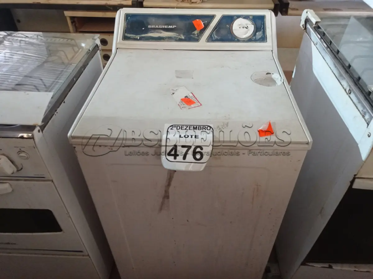 LOTE 476 - 01 MÁQUINA DE LAVAR MARCA BRASTEMP 220V. (NO ESTADO) ATENÇÃO! FAZER A VISITAÇÃO ANTES DE ARREMATAR, NÃO SABEMOS SE FUNCIONA. LEILÃO NÃO TEM GARANTIA E NEM DEVOLUÇÃO, SUJEITO A POSSÍVEIS AVARIAS VISÍVEIS/OCULTAS E/OU AUSÊNCIA DE COMPONENTES.