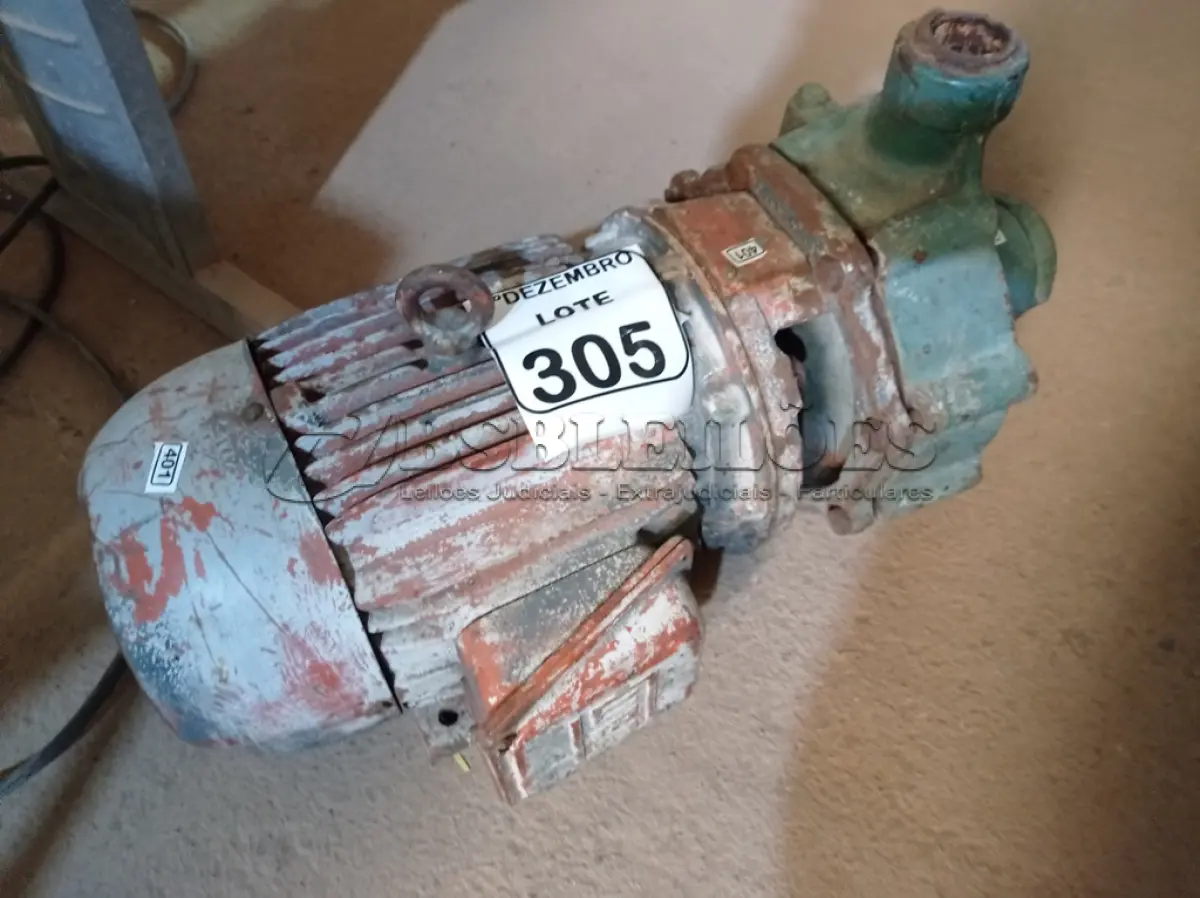 LOTE 305 - 01 BOMBA D’ÁGUA C/AVARIAS. (NO ESTADO) ATENÇÃO! FAZER A VISITAÇÃO ANTES DE ARREMATAR, NÃO SABEMOS SE FUNCIONA. LEILÃO NÃO TEM GARANTIA E NEM DEVOLUÇÃO, SUJEITO A POSSÍVEIS AVARIAS VISÍVEIS/OCULTAS E/OU AUSÊNCIA DE COMPONENTES.