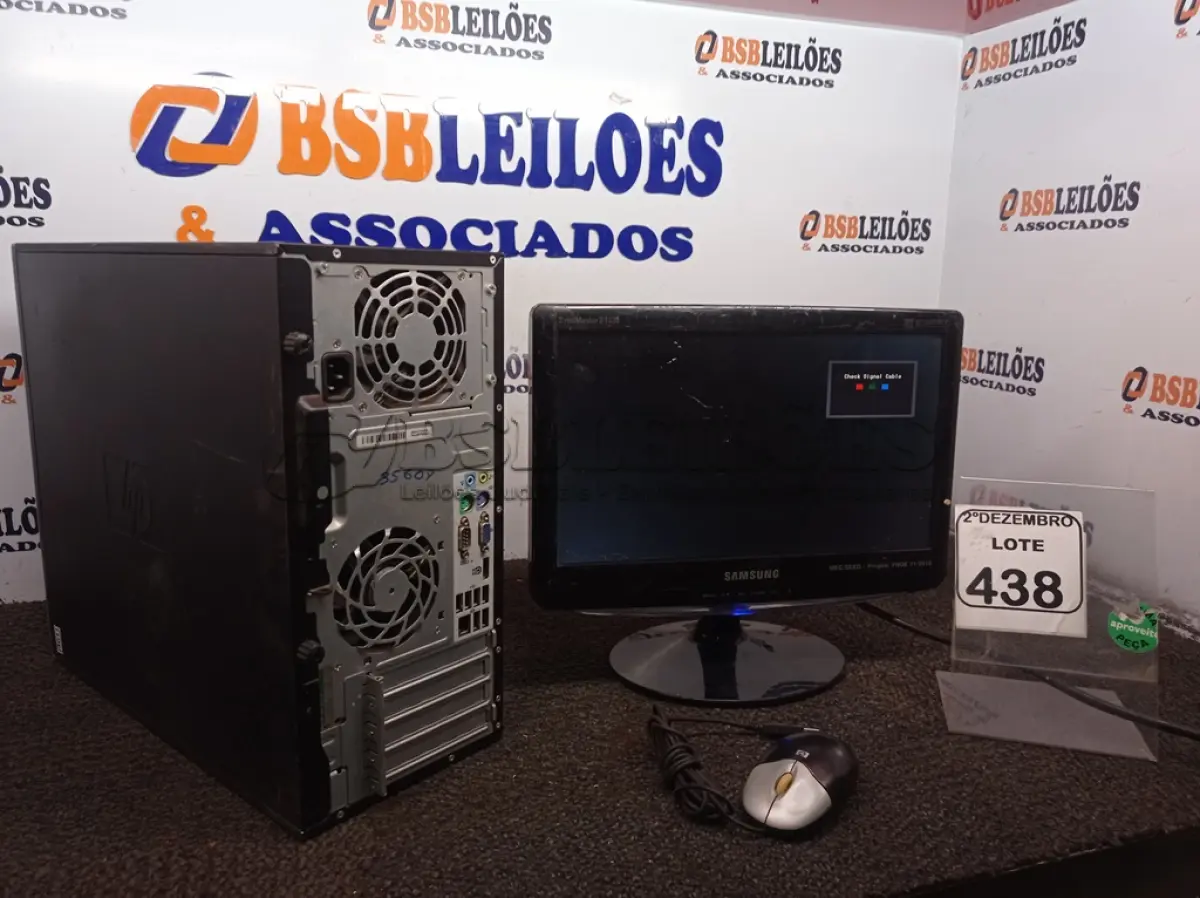 LOTE 438 - 01 CPU MARCA HP E 01 MONITOR MARCA SAMSUNG C/MOUSE. (NO ESTADO) ATENÇÃO! FAZER A VISITAÇÃO ANTES DE ARREMATAR, NÃO SABEMOS SE FUNCIONA. LEILÃO NÃO TEM GARANTIA E NEM DEVOLUÇÃO, SUJEITO A POSSÍVEIS AVARIAS VISÍVEIS/OCULTAS E/OU AUSÊNCIA DE COMPONENTES.