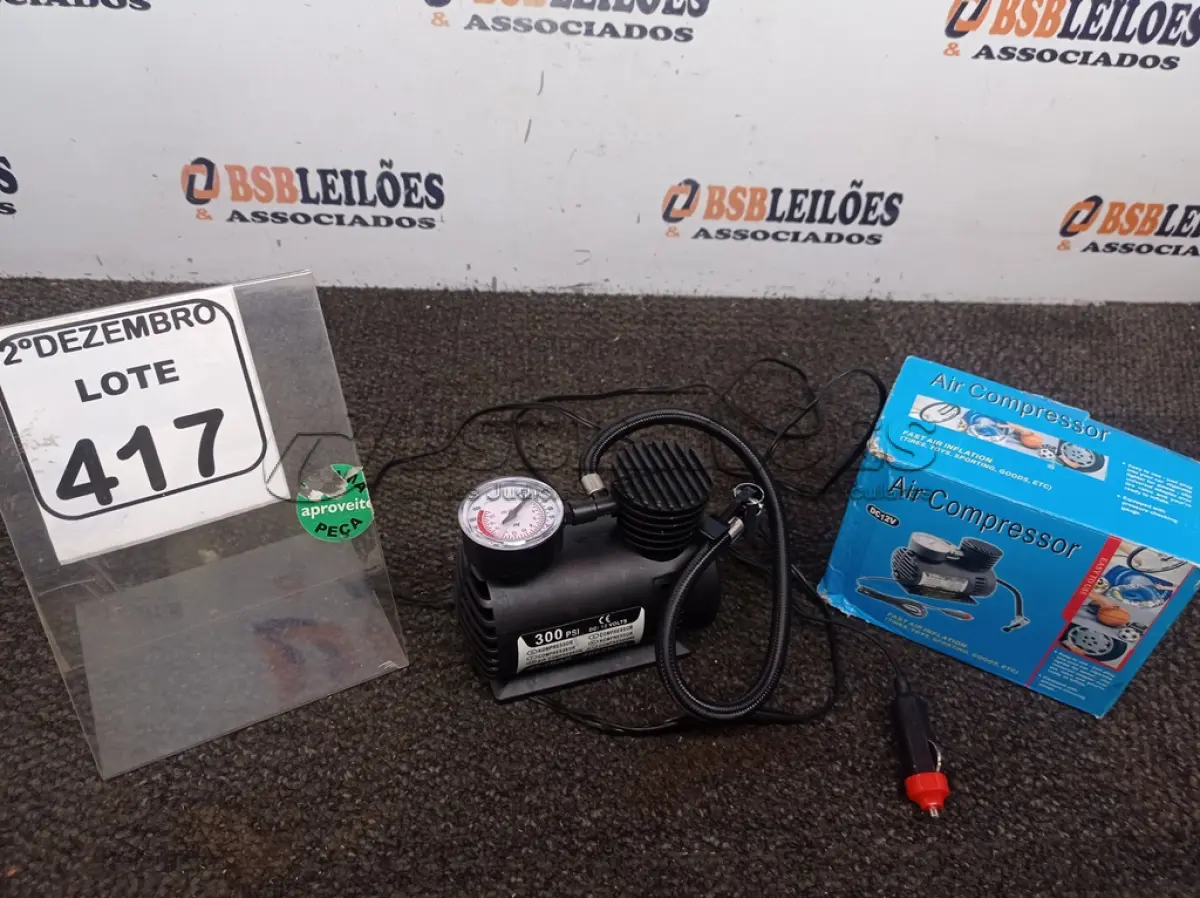 LOTE 417 - 01 MINI COMPRESSOR DE AR VEICULAR DC12V. (NO ESTADO) ATENÇÃO! FAZER A VISITAÇÃO ANTES DE ARREMATAR, NÃO SABEMOS SE FUNCIONA. LEILÃO NÃO TEM GARANTIA E NEM DEVOLUÇÃO, SUJEITO A POSSÍVEIS AVARIAS VISÍVEIS/OCULTAS E/OU AUSÊNCIA DE COMPONENTES.