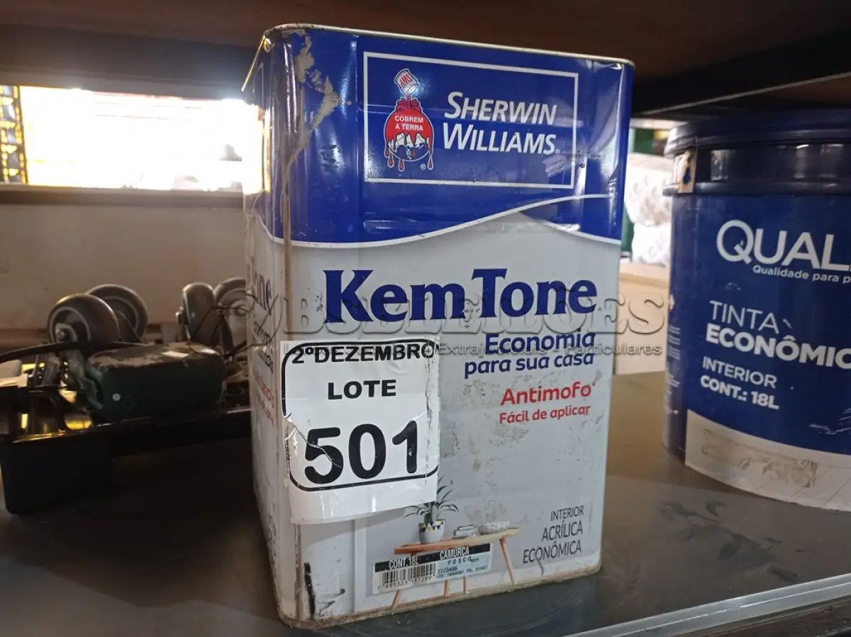 LOTE 501 - 01 LATA DE TINTA MARCA SHERRY WILLIAMS NA COR CAMURÇA 18L. (NO ESTADO) ATENÇÃO! FAZER A VISITAÇÃO ANTES DE ARREMATAR, NÃO SABEMOS SE FUNCIONA. LEILÃO NÃO TEM GARANTIA E NEM DEVOLUÇÃO, SUJEITO A POSSÍVEIS AVARIAS VISÍVEIS/OCULTAS E/OU AUSÊNCIA DE COMPONENTES.