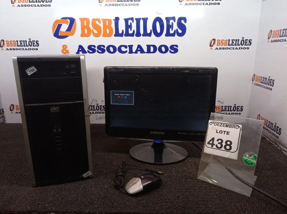 LOTE 438 - 01 CPU MARCA HP E 01 MONITOR MARCA SAMSUNG C/MOUSE. (NO ESTADO) ATENÇÃO! FAZER A VISITAÇÃO ANTES DE ARREMATAR, NÃO SABEMOS SE FUNCIONA. LEILÃO NÃO TEM GARANTIA E NEM DEVOLUÇÃO, SUJEITO A POSSÍVEIS AVARIAS VISÍVEIS/OCULTAS E/OU AUSÊNCIA DE COMPONENTES.