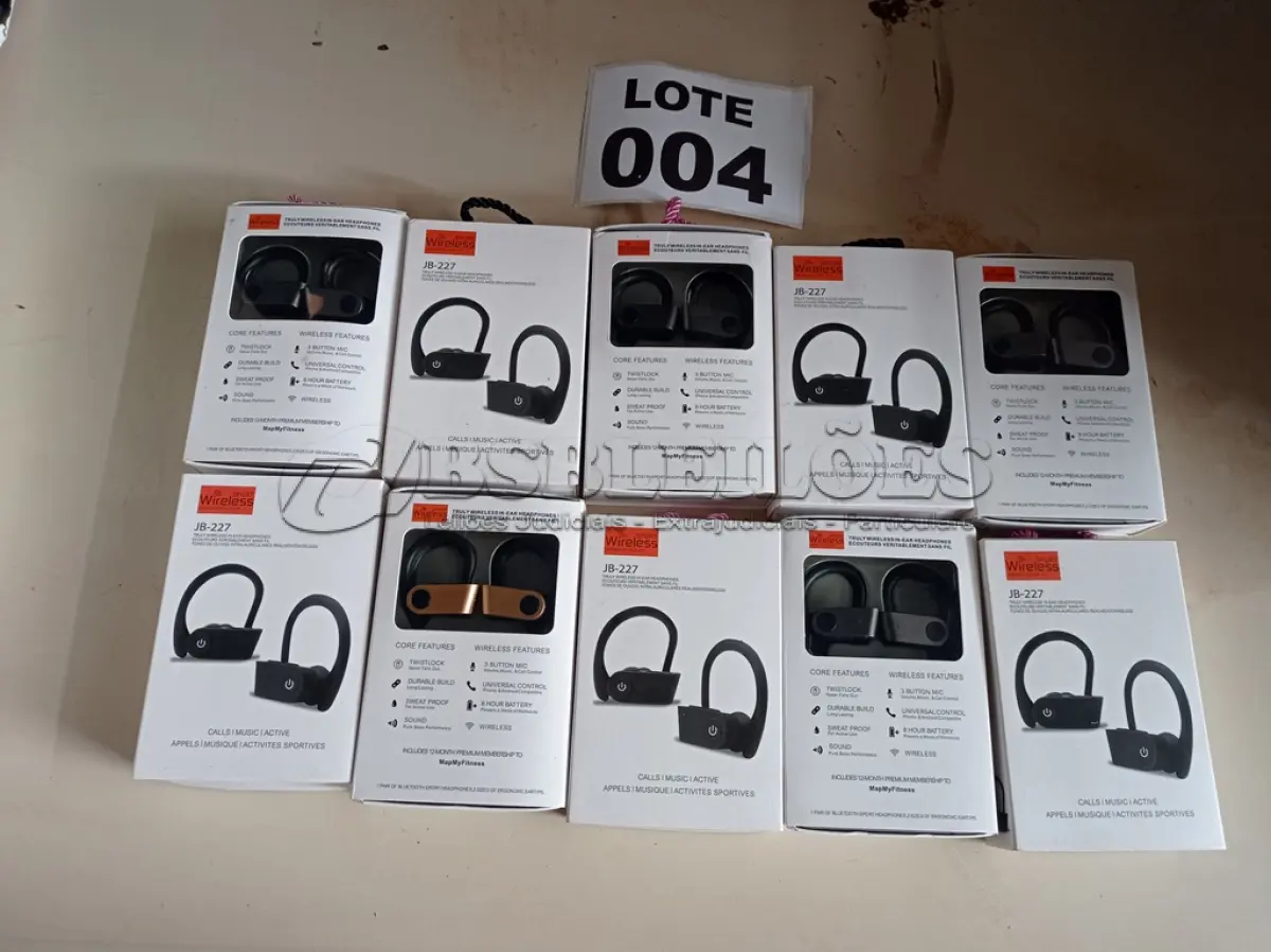 LOTE 004 - 10 - FONE DE OUVIDO BLUETOOTH SPORT WIRELESS JB-227 (NO ESTADO, NÃO SABEMOS SE FUNCIONA. LEILÃO NÃO TEM GARANTIA E NEM DEVOLUÇÃO, SUJEITO A POSSÍVEIS AVARIAS VISÍVEIS/OCULTAS E/OU AUSÊNCIA DE COMPONENTES)