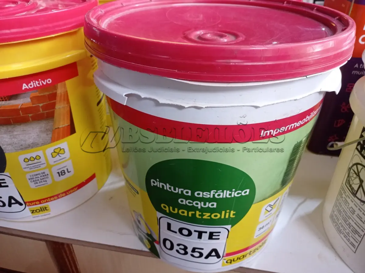 LOTE 035 - 01 BALDE DE ADITIVO IMPERMEABILIZANTE P/PINTURA ASFÁLTICA MARCA QUARTZOLIT 18L (NO ESTADO, NÃO SABEMOS SE FUNCIONA. LEILÃO NÃO TEM GARANTIA E NEM DEVOLUÇÃO, SUJEITO A POSSÍVEIS AVARIAS VISÍVEIS/OCULTAS E/OU AUSÊNCIA DE COMPONENTES)