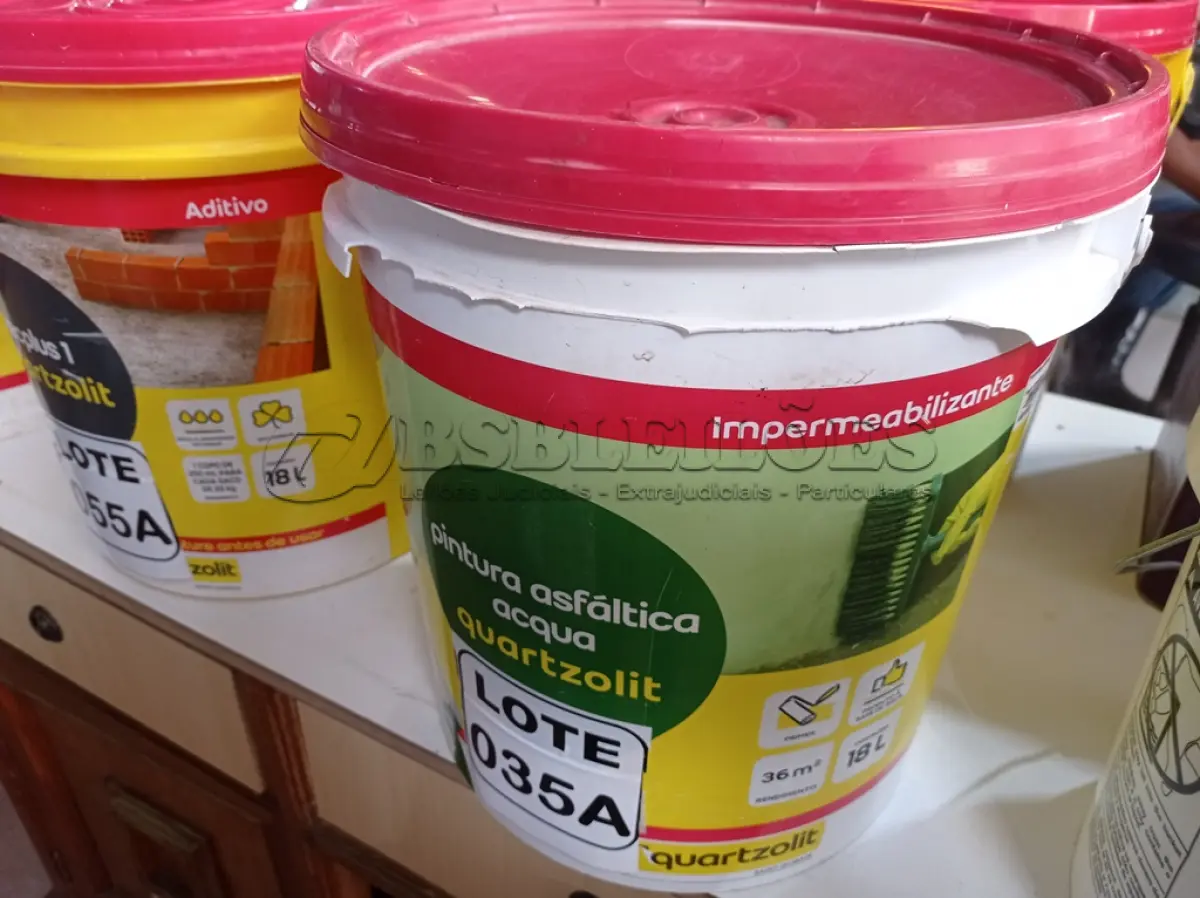LOTE 035 - 01 BALDE DE ADITIVO IMPERMEABILIZANTE P/PINTURA ASFÁLTICA MARCA QUARTZOLIT 18L (NO ESTADO, NÃO SABEMOS SE FUNCIONA. LEILÃO NÃO TEM GARANTIA E NEM DEVOLUÇÃO, SUJEITO A POSSÍVEIS AVARIAS VISÍVEIS/OCULTAS E/OU AUSÊNCIA DE COMPONENTES)