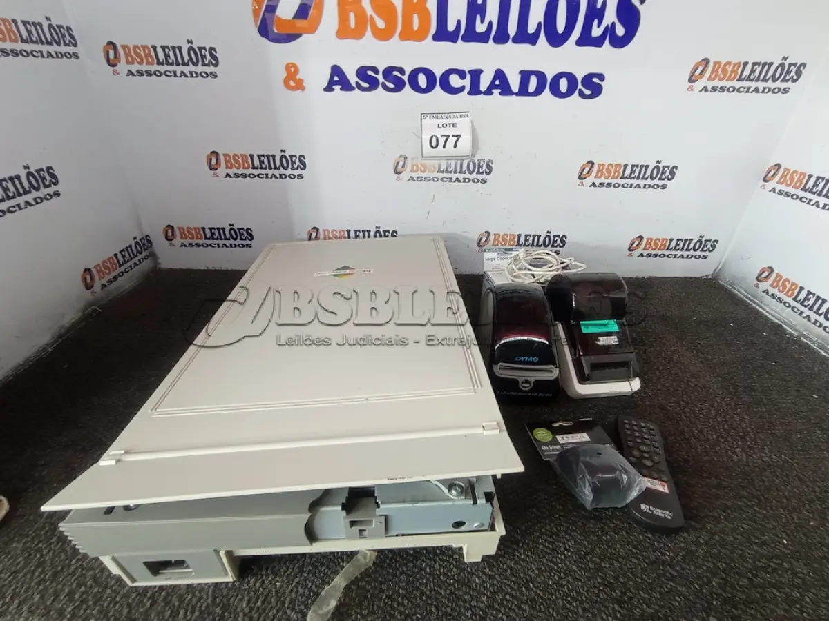 LOTE 077 - 01 SCANNER HP, 01 DYMO LABEL E 01 IMPRESSORA ROTULADORA. (STAMPING MACHINE LATHEM). (NO ESTADO EM QUE SE ENCONTRA. SUJEITO A AVARIAS OCULTAS/VISÍVEIS.)