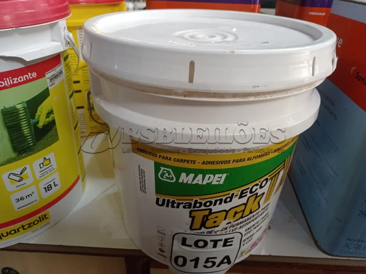 LOTE 015 - 01 BALDE DE ADESIVOS P/CARPETE ULTRA BOND ECO 15KG MARCA TACK (NO ESTADO, NÃO SABEMOS SE FUNCIONA. LEILÃO NÃO TEM GARANTIA E NEM DEVOLUÇÃO, SUJEITO A POSSÍVEIS AVARIAS VISÍVEIS/OCULTAS E/OU AUSÊNCIA DE COMPONENTES)