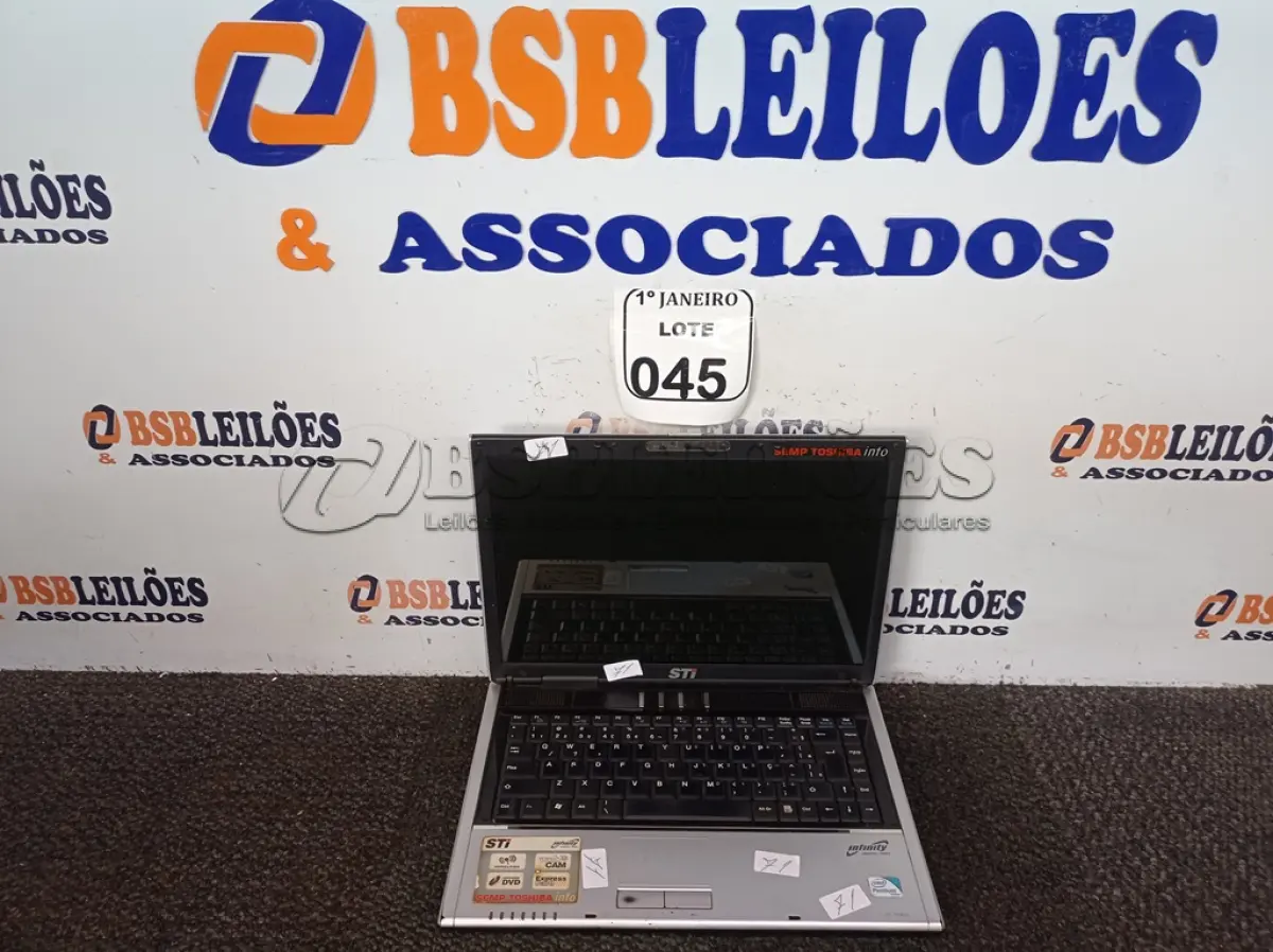 LOTE 045 - 01 NOTEBOOK MARCA STI S/FONTE. (NO ESTADO) ATENÇÃO! FAZER A VISITAÇÃO ANTES DE ARREMATAR, NÃO SABEMOS SE FUNCIONA. LEILÃO NÃO TEM GARANTIA E NEM DEVOLUÇÃO, SUJEITO A POSSÍVEIS AVARIAS VISÍVEIS/OCULTAS E/OU AUSÊNCIA DE COMPONENTES.