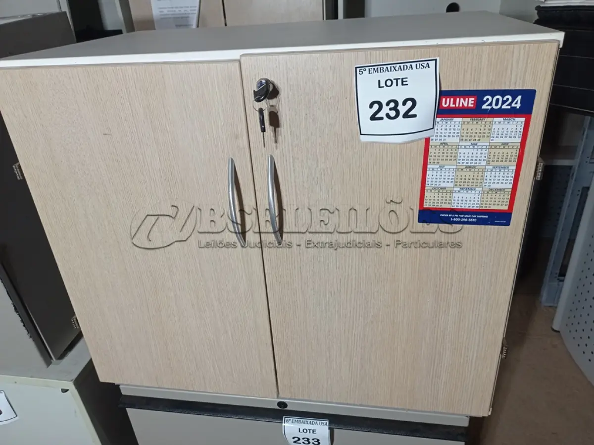 LOTE 232 - 01 ARMÁRIO BAIXO 02 PORTAS EM MADEIRA. (LOW CABINET) (NO ESTADO EM QUE SE ENCONTRA. SUJEITO A AVARIAS OCULTAS/VISÍVEIS.)