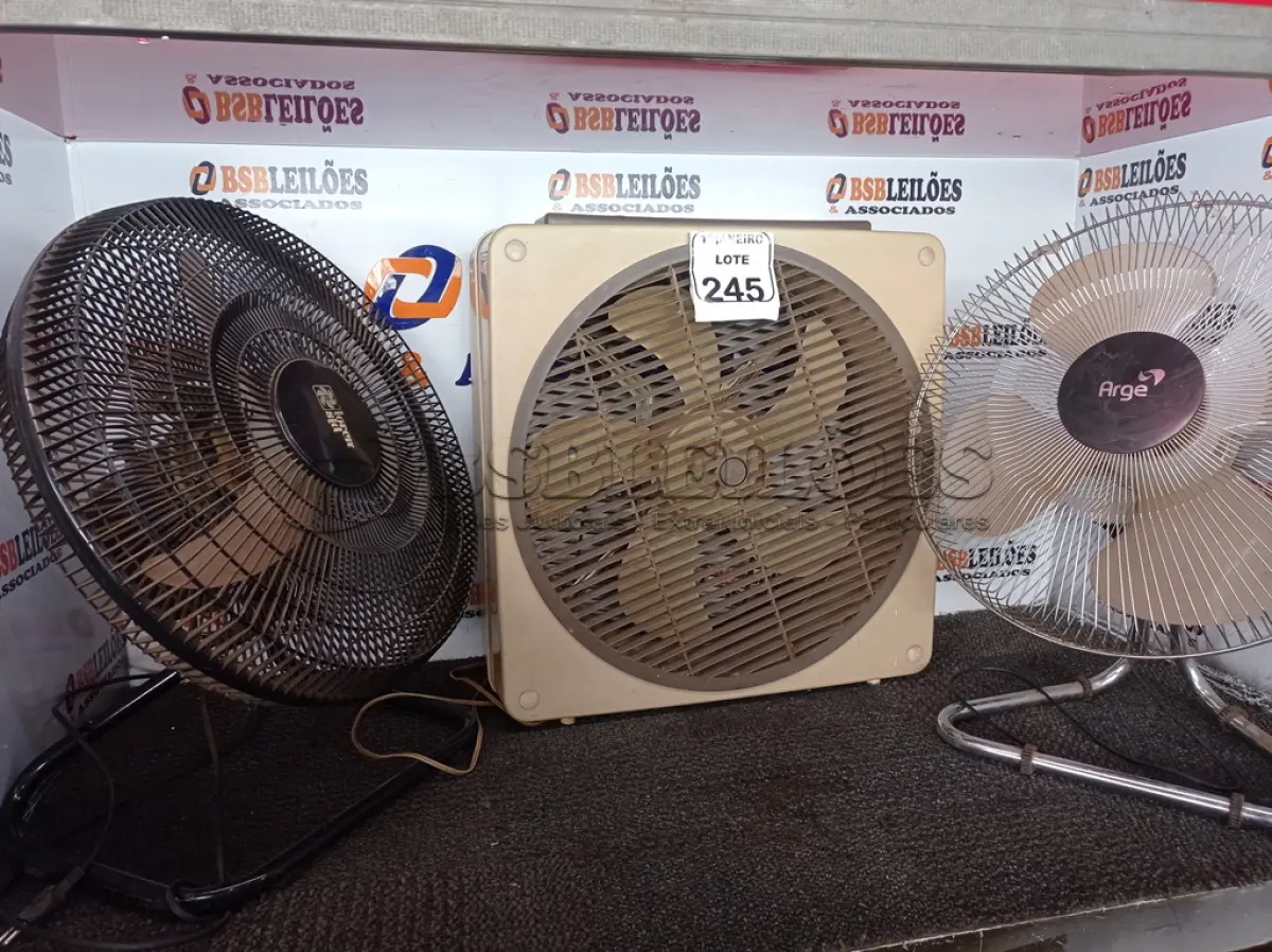 LOTE 245 - 03 VENTILADORES MARCAS E MODELOS DIVERSOS. (NO ESTADO) ATENÇÃO! FAZER A VISITAÇÃO ANTES DE ARREMATAR, NÃO SABEMOS SE FUNCIONA. LEILÃO NÃO TEM GARANTIA E NEM DEVOLUÇÃO, SUJEITO A POSSÍVEIS AVARIAS VISÍVEIS/OCULTAS E/OU AUSÊNCIA DE COMPONENTES.