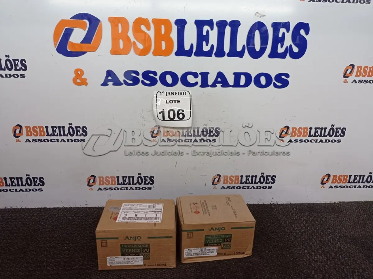 LOTE 106 - 02 CAIXAS COM 06 UNIDADES CADA DE CATALIZADOR VERNIZ PU. (NOVO) (NO ESTADO) ATENÇÃO! FAZER A VISITAÇÃO ANTES DE ARREMATAR, NÃO SABEMOS SE FUNCIONA. LEILÃO NÃO TEM GARANTIA E NEM DEVOLUÇÃO, SUJEITO A POSSÍVEIS AVARIAS VISÍVEIS/OCULTAS E/OU AUSÊNCIA DE COMPONENTES.