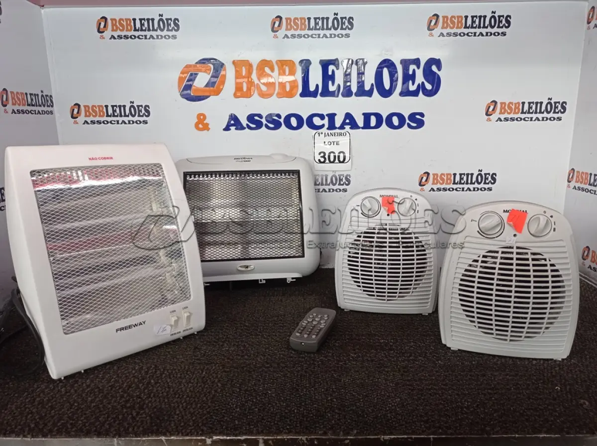 LOTE 300 - 04 AQUECEDORES PORTÁTEIS MARCAS E MODELOS DIVERSOS. (NO ESTADO) ATENÇÃO! FAZER A VISITAÇÃO ANTES DE ARREMATAR, NÃO SABEMOS SE FUNCIONA. LEILÃO NÃO TEM GARANTIA E NEM DEVOLUÇÃO, SUJEITO A POSSÍVEIS AVARIAS VISÍVEIS/OCULTAS E/OU AUSÊNCIA DE COMPONENTES.