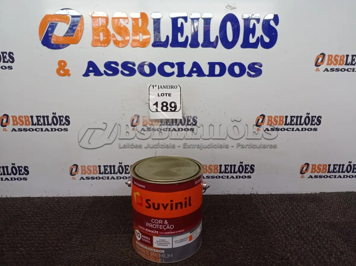 LOTE 189 - 01 LATA DE TINTA ESMALTE SINTÉTICO PARA MADEIRA E METAL 3,6L NA COR BRILHANTE LARANJA MARCA SUVINIL (NOVO). (NO ESTADO) ATENÇÃO! FAZER A VISITAÇÃO ANTES DE ARREMATAR, NÃO SABEMOS SE FUNCIONA. LEILÃO NÃO TEM GARANTIA E NEM DEVOLUÇÃO, SUJEITO A POSSÍVEIS AVARIAS VISÍVEIS/OCULTAS E/OU AUSÊNCIA DE COMPONENTES.