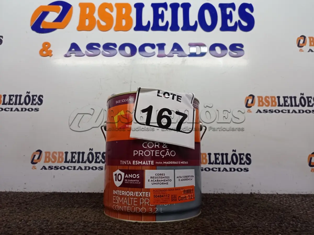 LOTE 167 - 01 LATA DE TINTA ESMALTE SINTÉTICO 3,2L BRILHANTE MARROM. (NOVO) (NO ESTADO) ATENÇÃO! FAZER A VISITAÇÃO ANTES DE ARREMATAR, NÃO SABEMOS SE FUNCIONA. LEILÃO NÃO TEM GARANTIA E NEM DEVOLUÇÃO, SUJEITO A POSSÍVEIS AVARIAS VISÍVEIS/OCULTAS E/OU AUSÊNCIA DE COMPONENTES.
