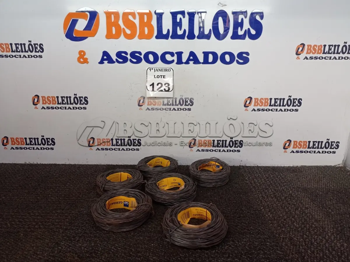 LOTE 123 - 06 ROLOS DE ARAME RECOZIDO TORCIDO 1,25 MM-BWG 18 MARCA GERDAU (NOVO) (NO ESTADO) ATENÇÃO! FAZER A VISITAÇÃO ANTES DE ARREMATAR, NÃO SABEMOS SE FUNCIONA. LEILÃO NÃO TEM GARANTIA E NEM DEVOLUÇÃO, SUJEITO A POSSÍVEIS AVARIAS VISÍVEIS/OCULTAS E/OU AUSÊNCIA DE COMPONENTES.