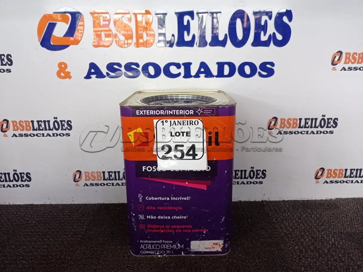LOTE 254 - 01 LATA DE TINTA BASE ACRÍLICO INTERIOR E EXTERIOR NA COR BRANCO. (NO ESTADO) ATENÇÃO! FAZER A VISITAÇÃO ANTES DE ARREMATAR, NÃO SABEMOS SE FUNCIONA. LEILÃO NÃO TEM GARANTIA E NEM DEVOLUÇÃO, SUJEITO A POSSÍVEIS AVARIAS VISÍVEIS/OCULTAS E/OU AUSÊNCIA DE COMPONENTES.